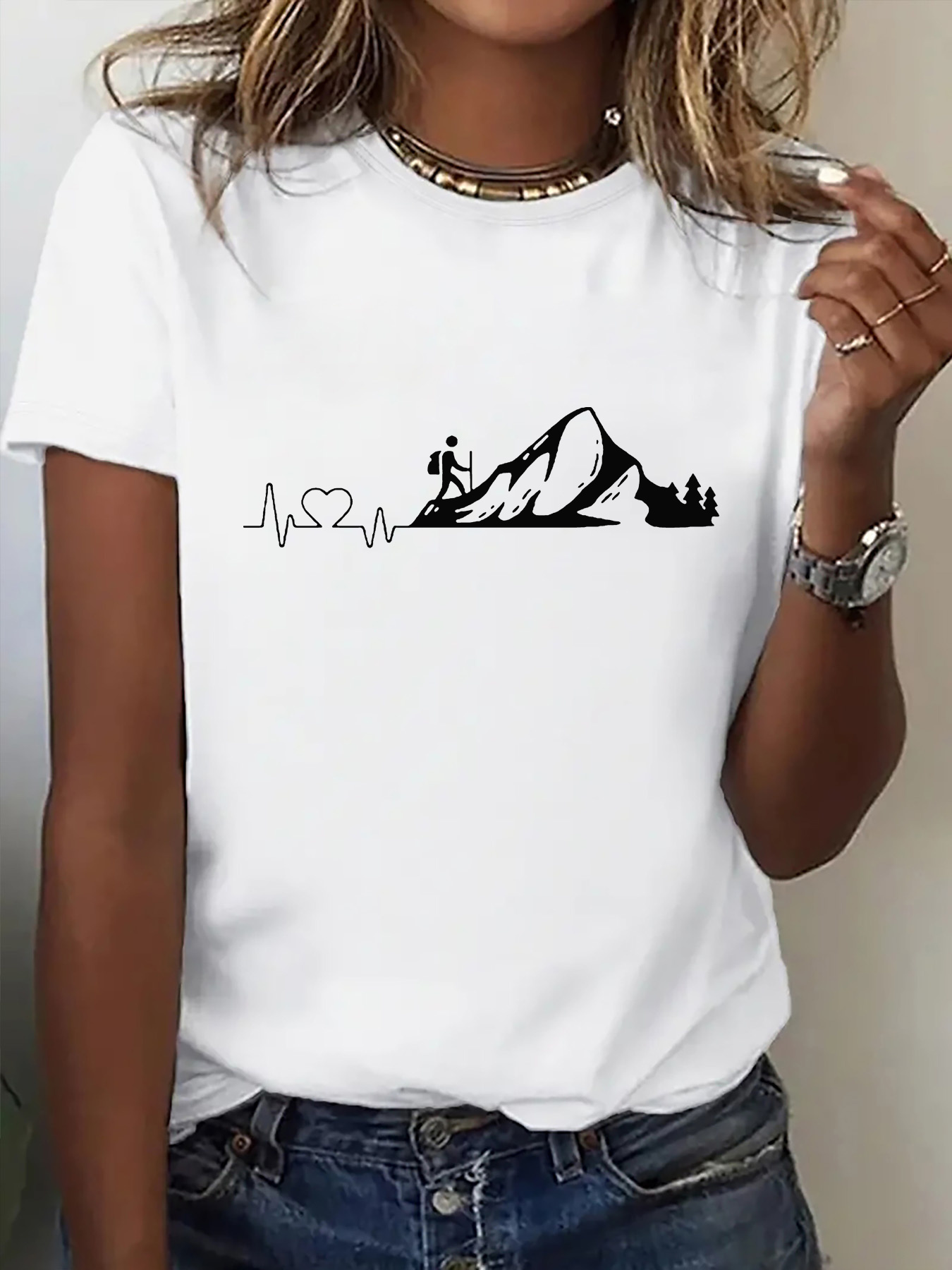 Outdoor Adventure Films - Hiking Mountain Heartbeat Print Womens T